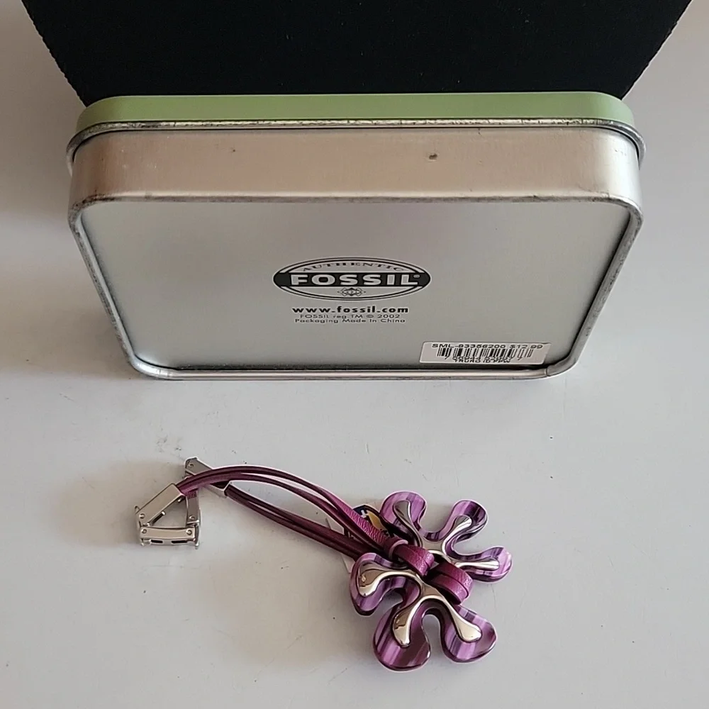 Fossil Steel unique purple flower necklace bracelet new nwt colorado tin box